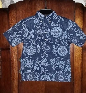 Reyn Spooner Boys Royal Chrysanthemum Navy Pullover Medium Shirt - Picture 1 of 6