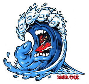 Santa Cruz Skateboard Sticker Surf Hand Blau Rot Weiß Transp 11x10,5cm Gestanzt