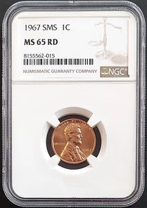 1967 SMS Lincoln Cent graded MS 65 RD by NGC! - Picture 1 of 4