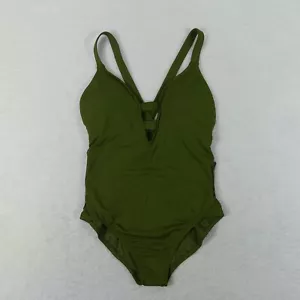 Seafolly Swimsuit Womens 8 Green Solid One Piece Deep V Swimwear - Picture 1 of 15