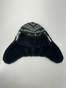 The BonTon Kids Trapper Hat Black Faux Fur Fleece Lined Fair Isle Dog Winter Hat - Picture 1 of 8