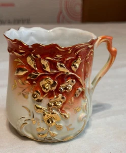 Vintage Antique Victorian ORANGE Gold Porcelain Ceramic Fancy Floral Decor - Picture 1 of 13