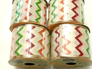 Bundle of 4 Chevron Wired Edge Ribbon 2.5 in x 108 in / 3 yards / 9ft Craft NEW - Picture 1 of 3
