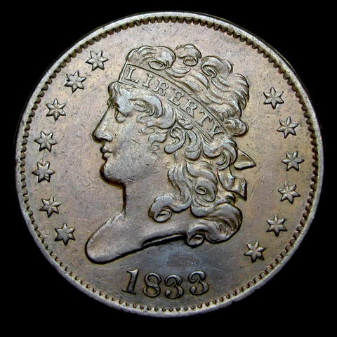 1833 Classic Head Half Cent 1/2 Penny ---- Nice Type Coin ---- #IK286 Cover