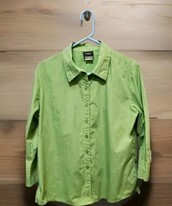 Camicia donna con bottoni, Southern Lady, bianco lime, gessato, taglia 16 - Foto 1 di 4