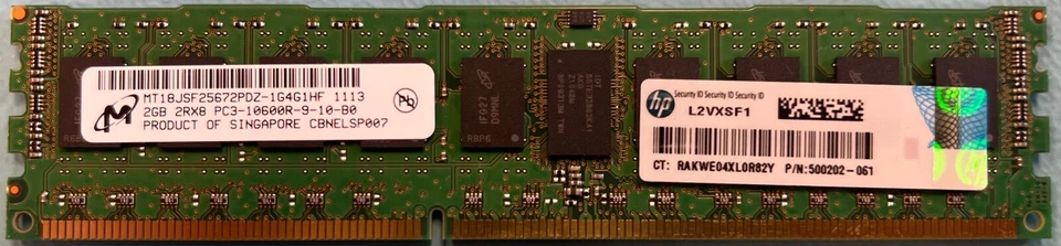 Micron MT18JSF25672PDZ-1G4 2GB 2Rx8 PC3-10600 DDR3-1333Mhz Memory Module - Image 1 of 1