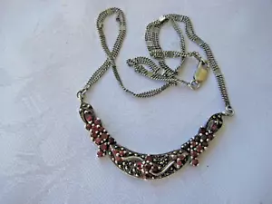 Silber 925 Collier Halskette mit vielen Almandienen & Markasite Design Art Deco - Bild 1 von 9
