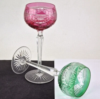 Pair, 2 Wine Glasses, Crystal Glas, Flashing, Hand Cut, Um 1900 R124 - Image 1 of 4