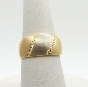 14k Tricolor Gold Ring 10mm Tapered Wedding Band Diamond Cut sz7 New - Picture 1 of 8