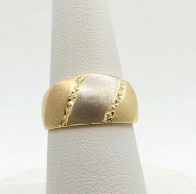 14k Tricolor Gold Ring 10mm Tapered Wedding Band Diamond Cut sz7 New - Image 1 of 4