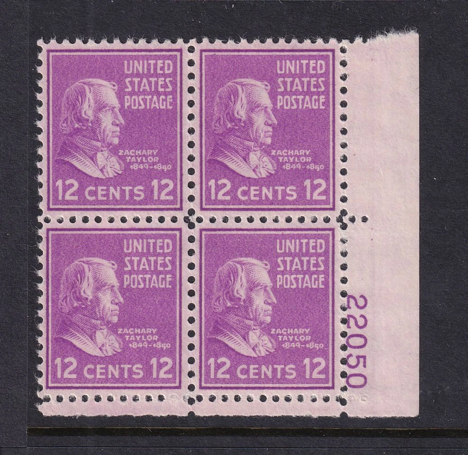 1938 Zachary Taylor Prexy 12c Sc 817 MNH OG electric eye plate block (5H - Image 1 of 1