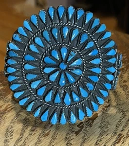 Beautiful Large Zuni Turquoise & Sterling Bracelet, Size 7 Free Shipping - Picture 1 of 7