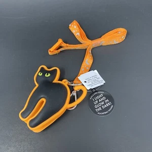 Bath & Body Works Black Cat PocketBac Holder Lanyard Neon Orange Glow Light Up - Picture 1 of 3