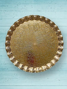 Gold Colour Round Tray, Coffee-Drink Serving For 6, Vanity Table Decor - Picture 1 of 9