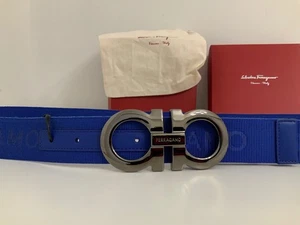 CINTURÓN SALVATORE FERRAGAMO HOMBRE AZUL 40mm GANCINI HEBILLA TALLA 105 (42) NUEVO ITALIA - Imagen 1 de 20