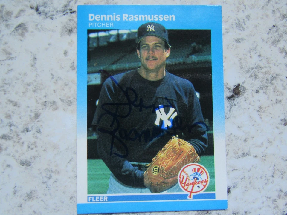 Yankees Dennis Rasmussen Signed Autographed 1987 Fleer Glossy Mint - Image 1 of 1