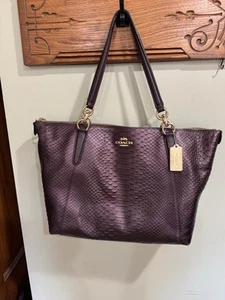 Coach Oxblood Python Ava Top Zip Tote Handbag Size Large - Picture 1 of 7