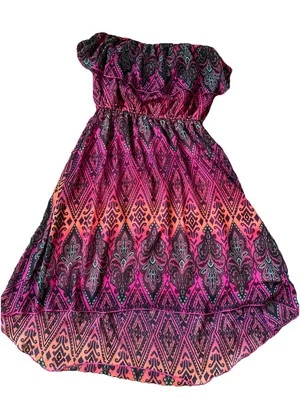 Vestido Corto Para Mujer Maurices Talla M Estampado Abstracto Sin Tirantes Volantes Retro Playa Foto 1 de 4