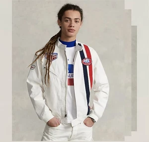NUEVO CON ETIQUETAS $398 RARO Polo Sport Ralph Lauren Chaqueta de Carreras Blanca Para Hombre’s Grande - Imagen 1 de 7