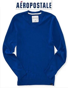NEU MIT ETIKETT $ 44,50 TOLLER M AEROPOSTALE EINFARBIGER BLAUER HERRENPULLOVER MIT V-AUSSCHNITT 100 % BAUMWOLLE - Bild 1 von 3