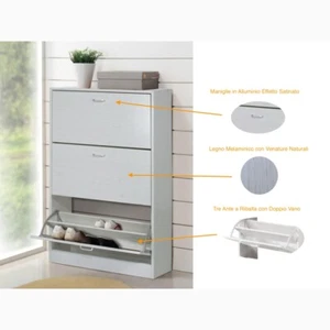 Scarpiera in Legno Mobiletto Scaffale Organizer Scarpe Doppio Scomparto Slim - Foto 1 di 13