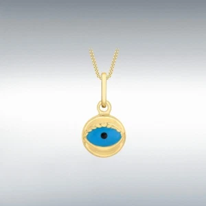 Genuine 9ct Yellow Gold 6mm x 11mm Enamel Evil Eye Pendant - Picture 1 of 1