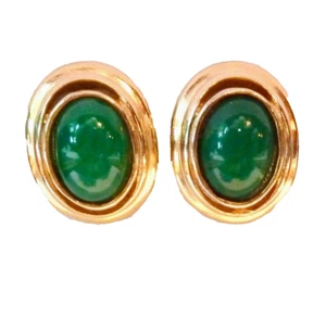 Carolee Faux Jade Clip Earrings - Picture 1 of 6