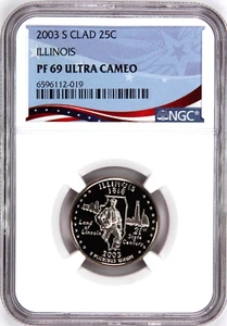 2003-S Proof State Quarter, Illinois, PF69 Ultra Cameo NGC, Patriotic Label - Picture 1 of 4