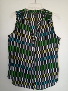 Worthington Womens Large Buttonup Sleeveless Blouse Bright Tunic Tank Top - Picture 1 of 9