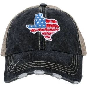 American Texas Embroidered Black Distressed Trucker Hat - Picture 1 of 1