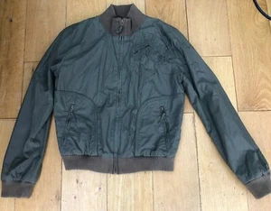 Womens Fat Face Vintage Size 10 Bomber Jacket Khaki Green Embroidered Cotton - Picture 1 of 9