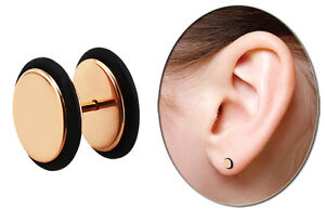 Ear Piercing Jewellery Studs Lobe Fake Plug Rose Gold With Rubber + 1, 2x6mm