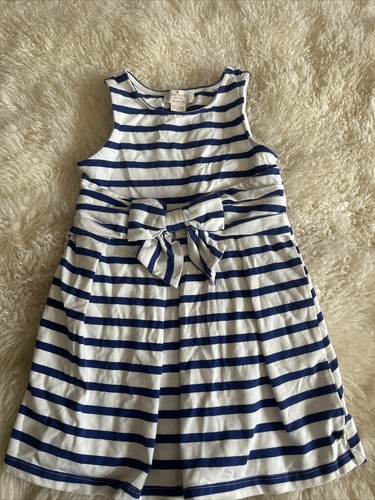 Abito Kate Spade Tg 4 Y Bianco Blu Rigato Cotone Maglia Senza Maniche Mini Cambio