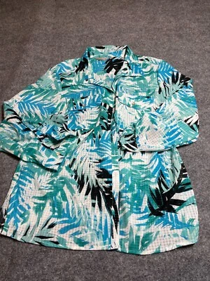 Camisa Coral Bay Top Mujer XL Manga Larga Azul Tropical Abotonada Foto 1 de 4