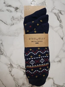 3 Pack Steel & Jelly Mens Dress Crew Socks Navy Blue/Red British Design US 7-12 - Picture 1 of 7
