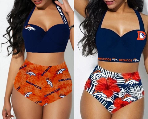 Denver Broncos Womens 2Pcs Bikini Set Beach Sexy Swimsuit Push Up Bathing Wear Cover
