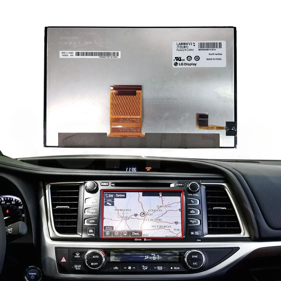 Pantalla LCD de 8" para Toyota Highlander 2014-19 radio navegación LA080WV2-TD01 Foto 1 de 4