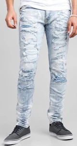 SMOKE RISE MONTAUK BLUE TAPER STRETCH JEANS DESTRUCTED PAINT DETAIL SZ 32 BUCKLE - Picture 1 of 8