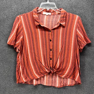 Rewind Top Damen XXL rot koralle Knopfleiste vorne gestreift Crop Bluse - Bild 1 von 13