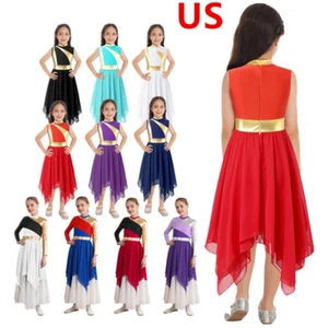 Girls Lyrical Dance Dress Metallic Church Worship Costume Praise Dance Dress - Picture 1 of 95