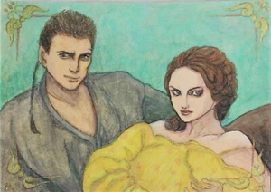 ACEO Original Painting Padmé Amidala Anakin Skywalker - STAR WARS hand painted - Picture 1 of 2