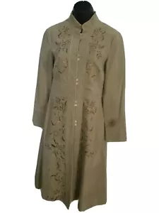 Rare Vintage Anthropologie Tan Elevenses Princess Gold Embroidered Floral Coat - Picture 1 of 8