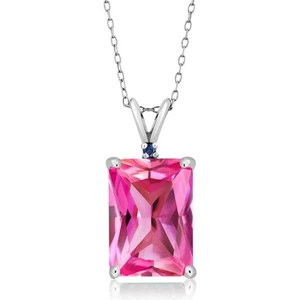 925 Silver Pink Created Sapphire and Created Sapphire Pendant Necklace For - Picture 1 of 4