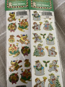 Vintage Laser Stickers Prismatic Holographic Holiday Winter Snowman Bears Lot 2 - Picture 1 of 1