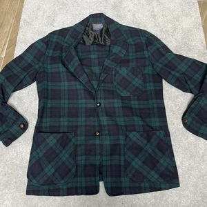 Chaqueta Pendleton Vintage Para Hombre Mediana Verde Negra Cuadros 100% Lana Blazer Años 70 - Imagen 1 de 4