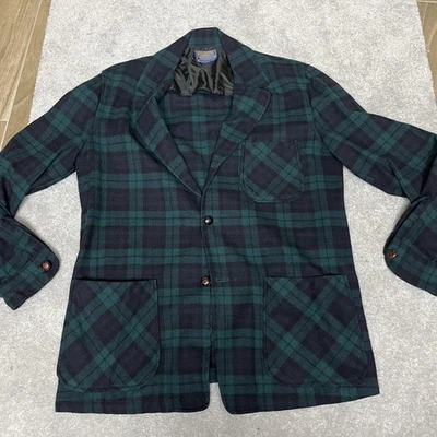 Vintage Pendleton Jacket Mens Medium Green Black Plaid 100% Wool Blazer 70s - Image 1 of 4