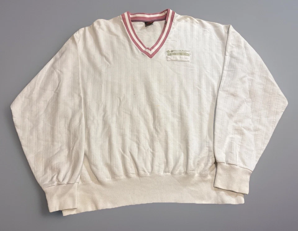 VTG 90s Blue Cross Blue Shield White Pink V-Neck Sweater Large USA Foto 1 de 4
