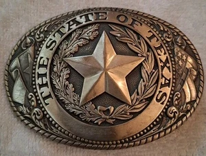 Tony Lama "The State Of Texas" Solid Brass Belt Buckle Vintage - Picture 1 of 6