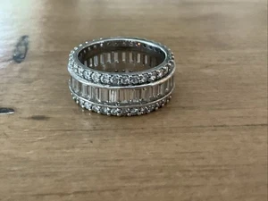 Sterling Silver Baguette Sparkly Band Ring Sz 9 - Picture 1 of 7