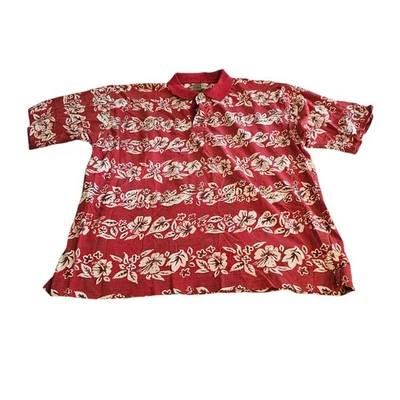 Cutter & Buck Men's Short Sleeve Hawaiian Shirt Size Med Reddish Orange Floral - Image 1 of 4